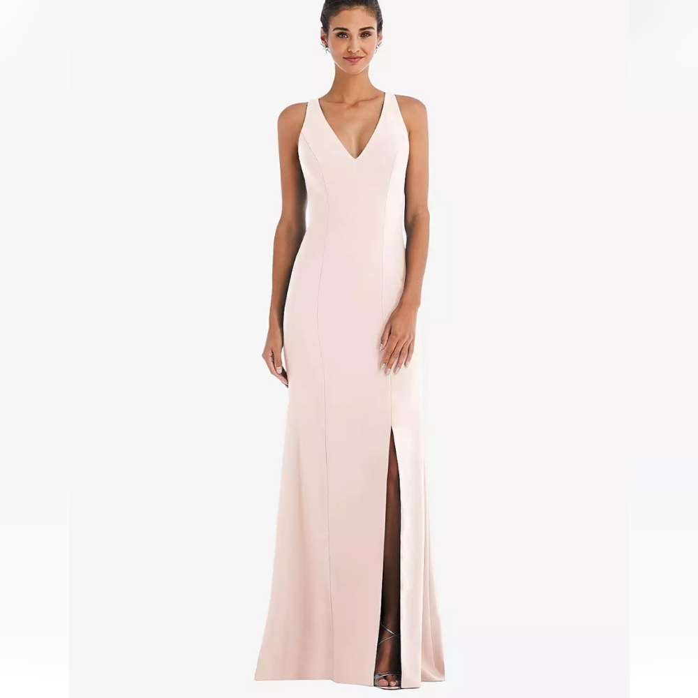 Thread Crepe Criss Cross Cutout Back Maxi Dress With Front Slit